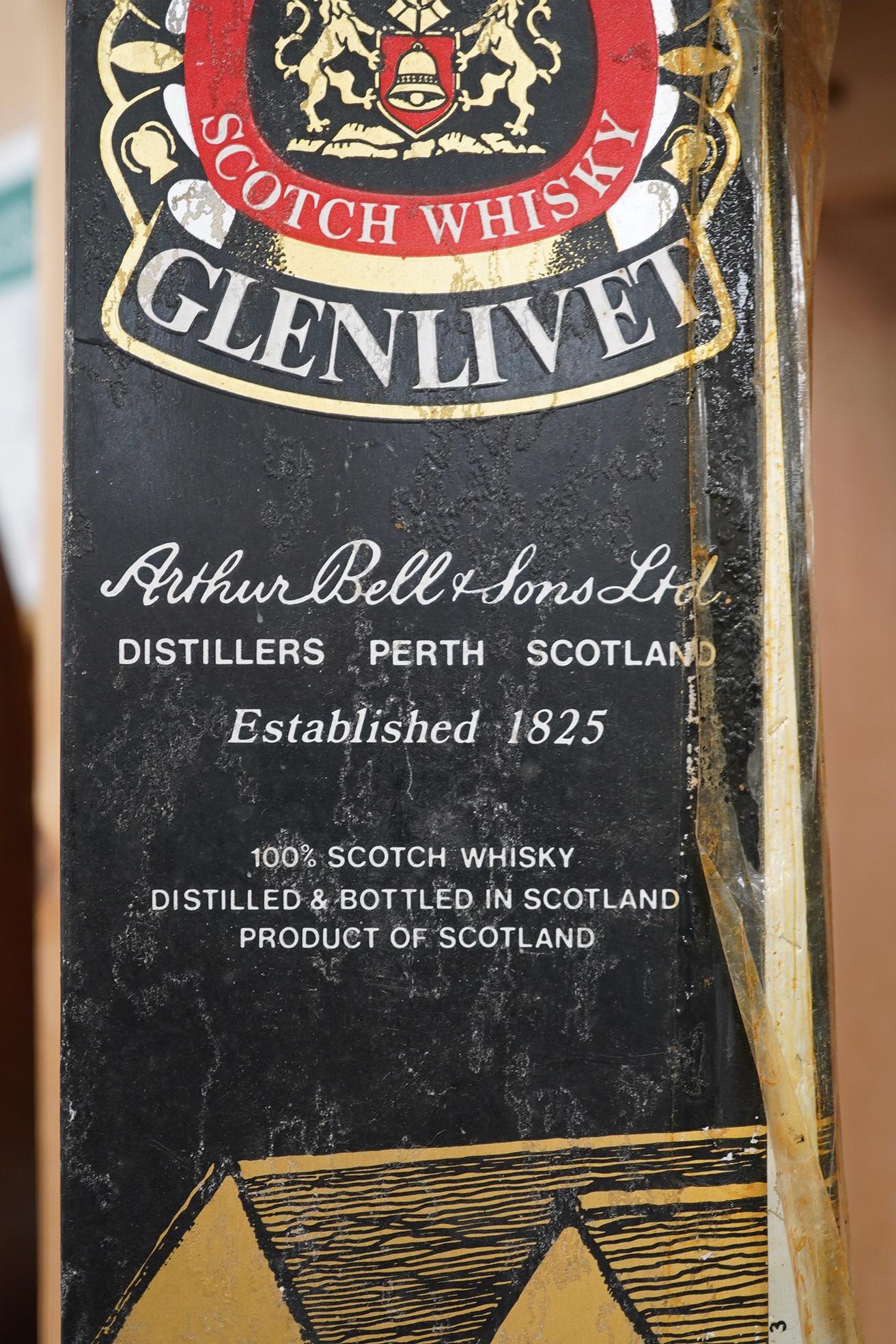 Dufftown 8 year old Glenlivet pure malt Scotch whisky, 26 2/3 fl oz. Condition - fair to good, storage unknown